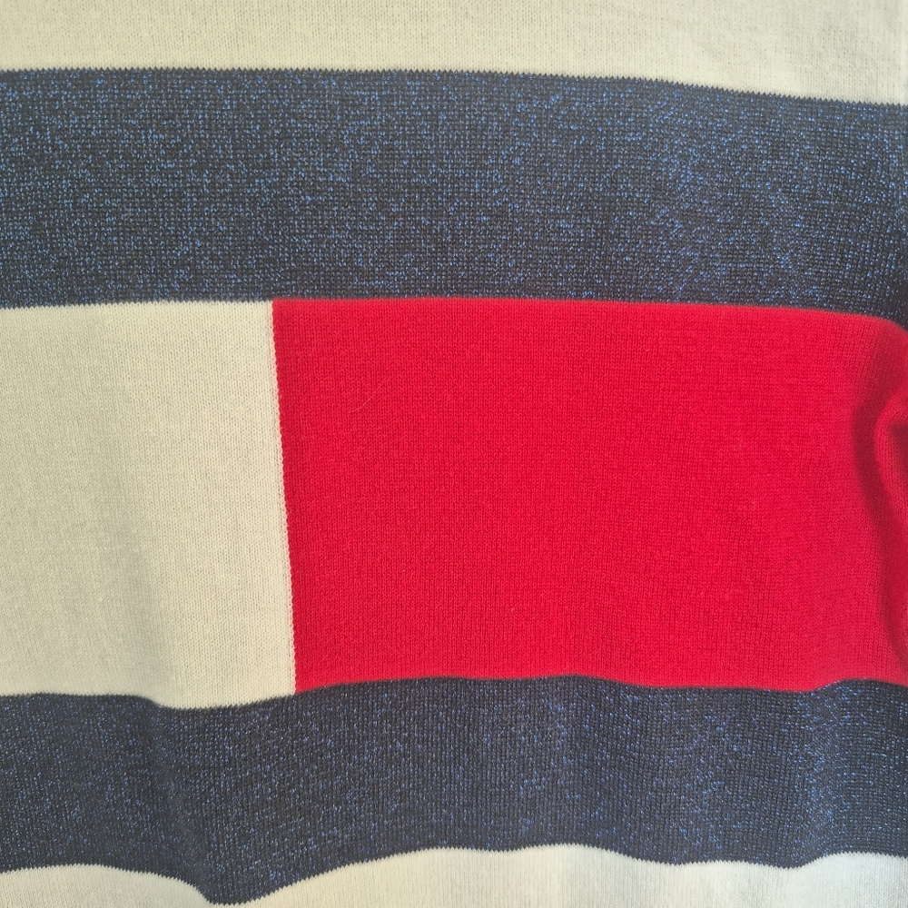 Tommy Hilfiger Women's Preppy White Logo Stripe Turtleneck Sweater Size XS/S - Picture 3 of 8